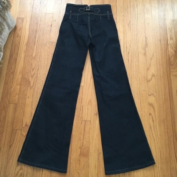 Blue Dark High Waisted By Trouser/Wide Leg Jeans - Picture 2 of 4